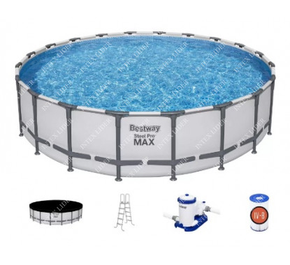 561FM BestWay Каркасный бассейн круглый, 610х132см+фильтрнасос, лестница, тент